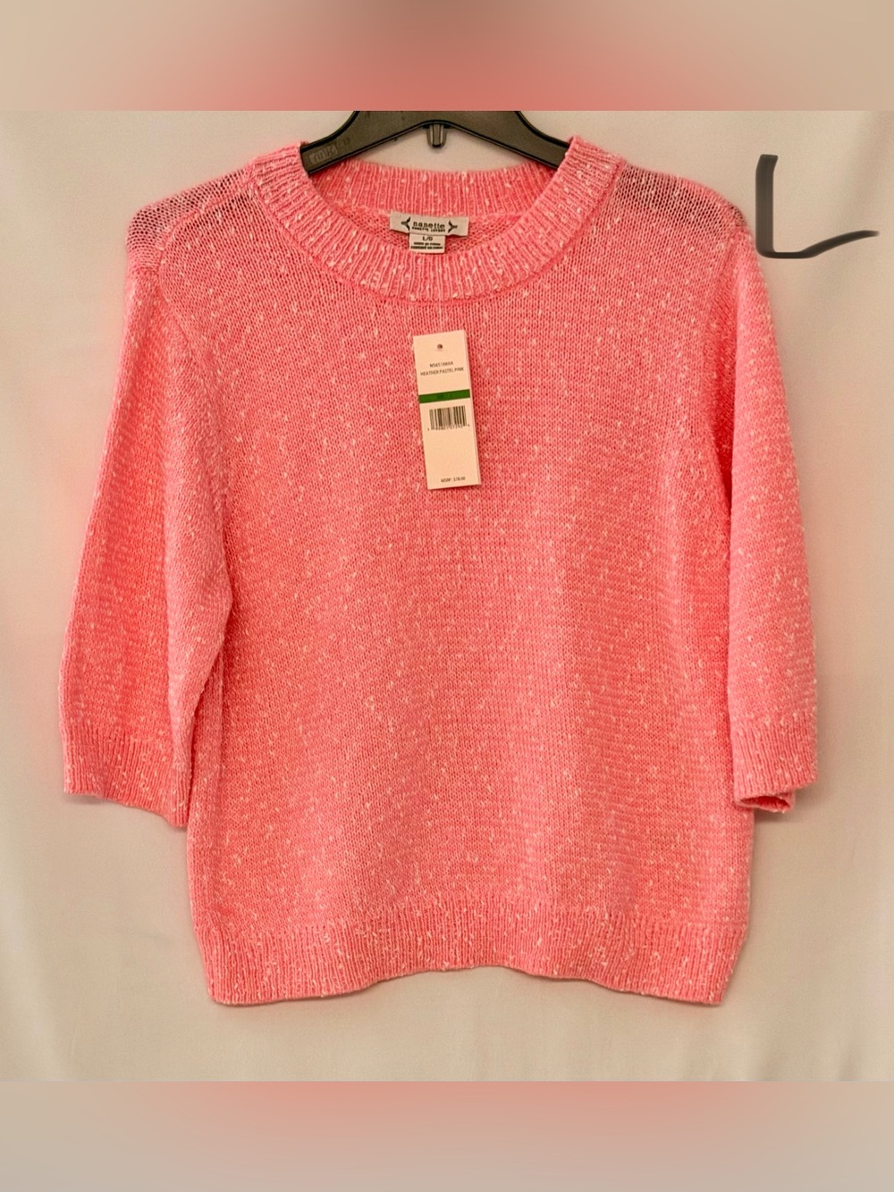 Nanette Lepore Coral Pink Short-Sleeve Crewneck Sweater